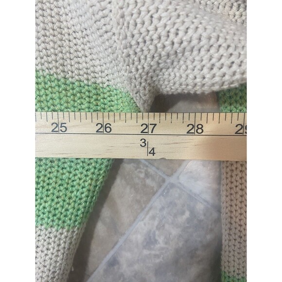 Free People Cassidy‎ Sweater Women's M Off Shoulder Green Beige Striped Slouchy - Picture 7 of 8